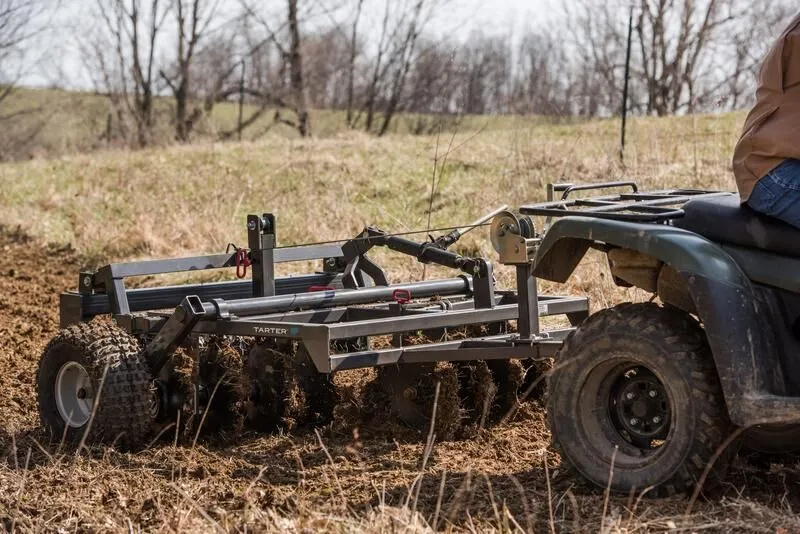 Tarter’s Disc/Culti-Packer Combo has deep cutting ability of 8-blade tillage disc with leveling and smoothing. 